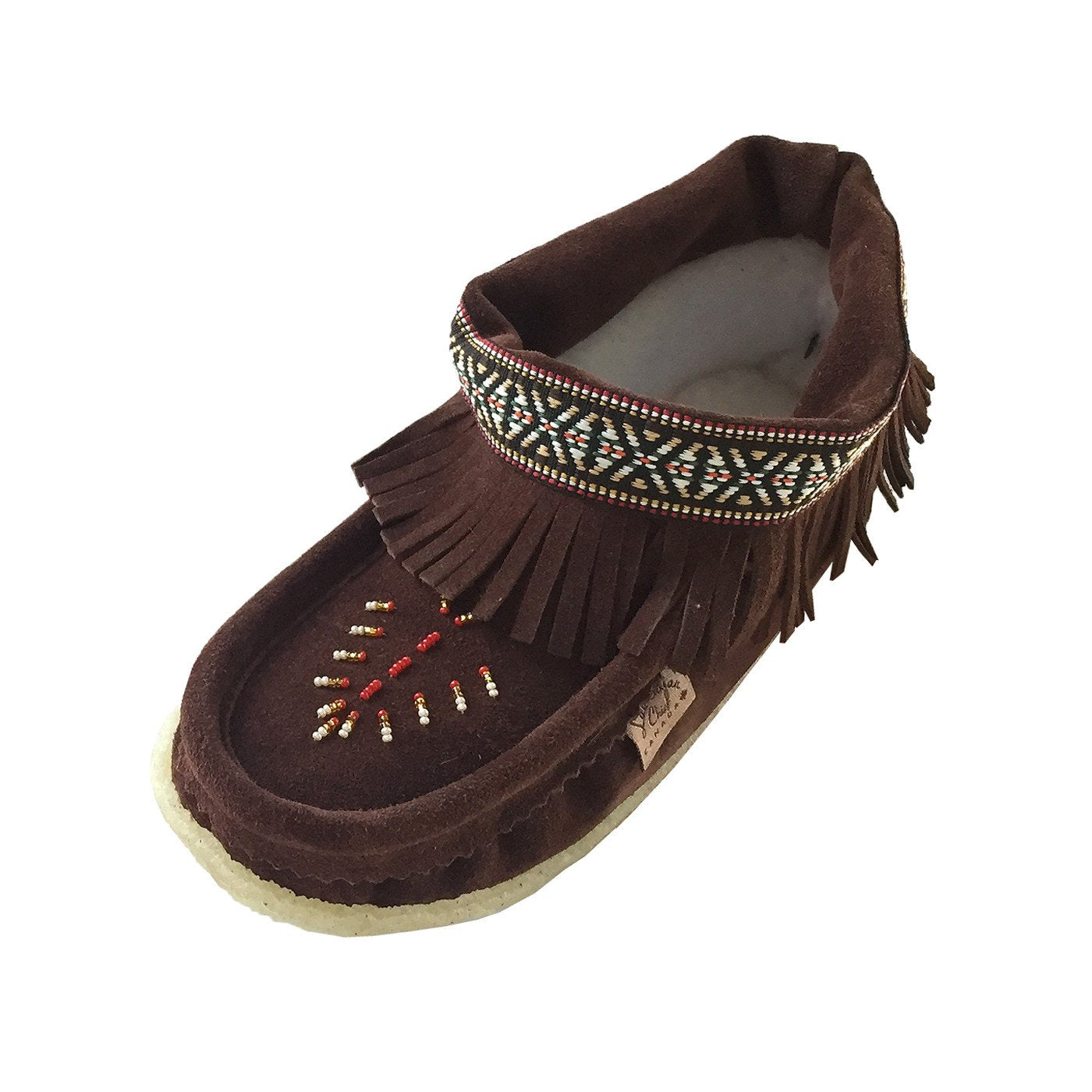 Women's Lined Fringed Ankle Moccasin Slippers with Sole